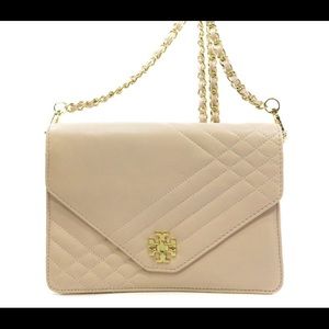 New Tory Burch Quilted Kira Clutch - Light Oak